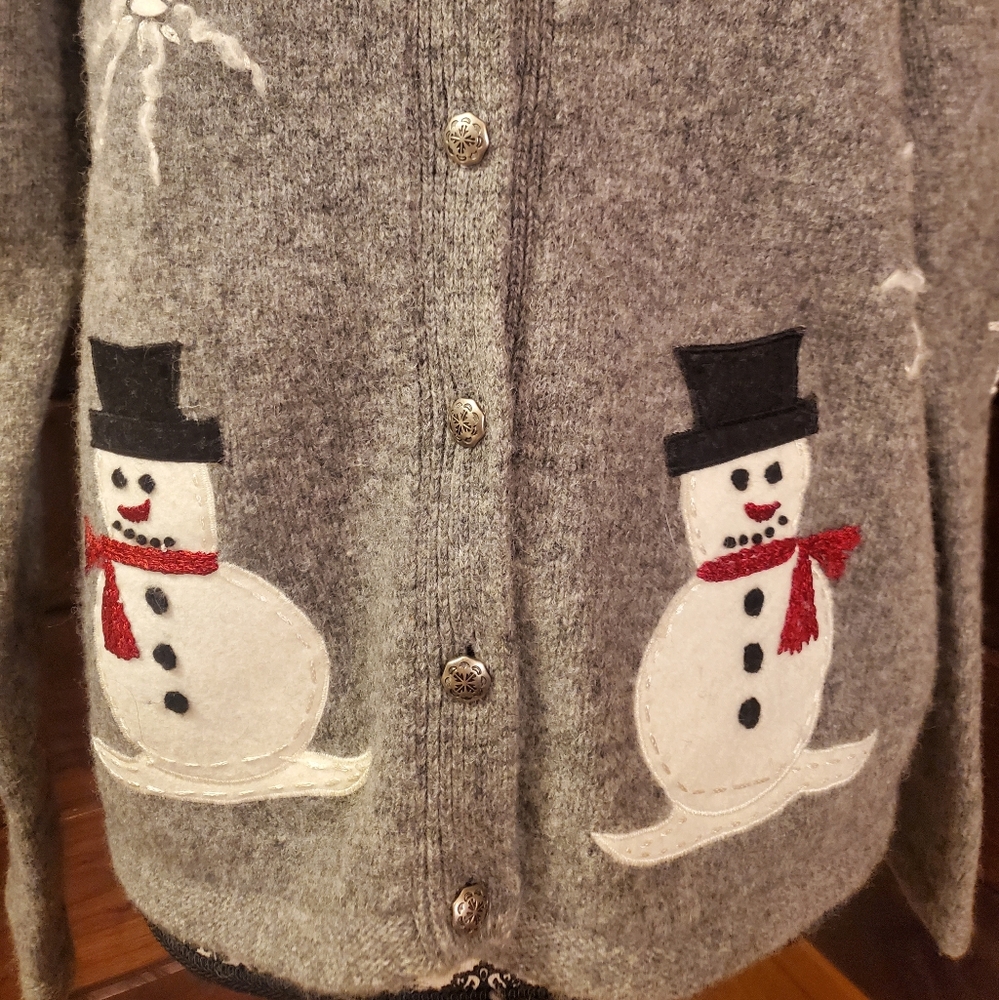 Northern Isles Wool Snowman Snowflake Holiday Sweater Large - Picture 3 of 8